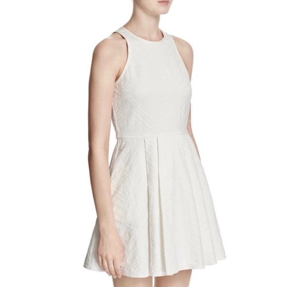 NEW PARKER WHITE TEXTURED FIT-AND-FLARE MINI DRESS - Picture 4 of 8